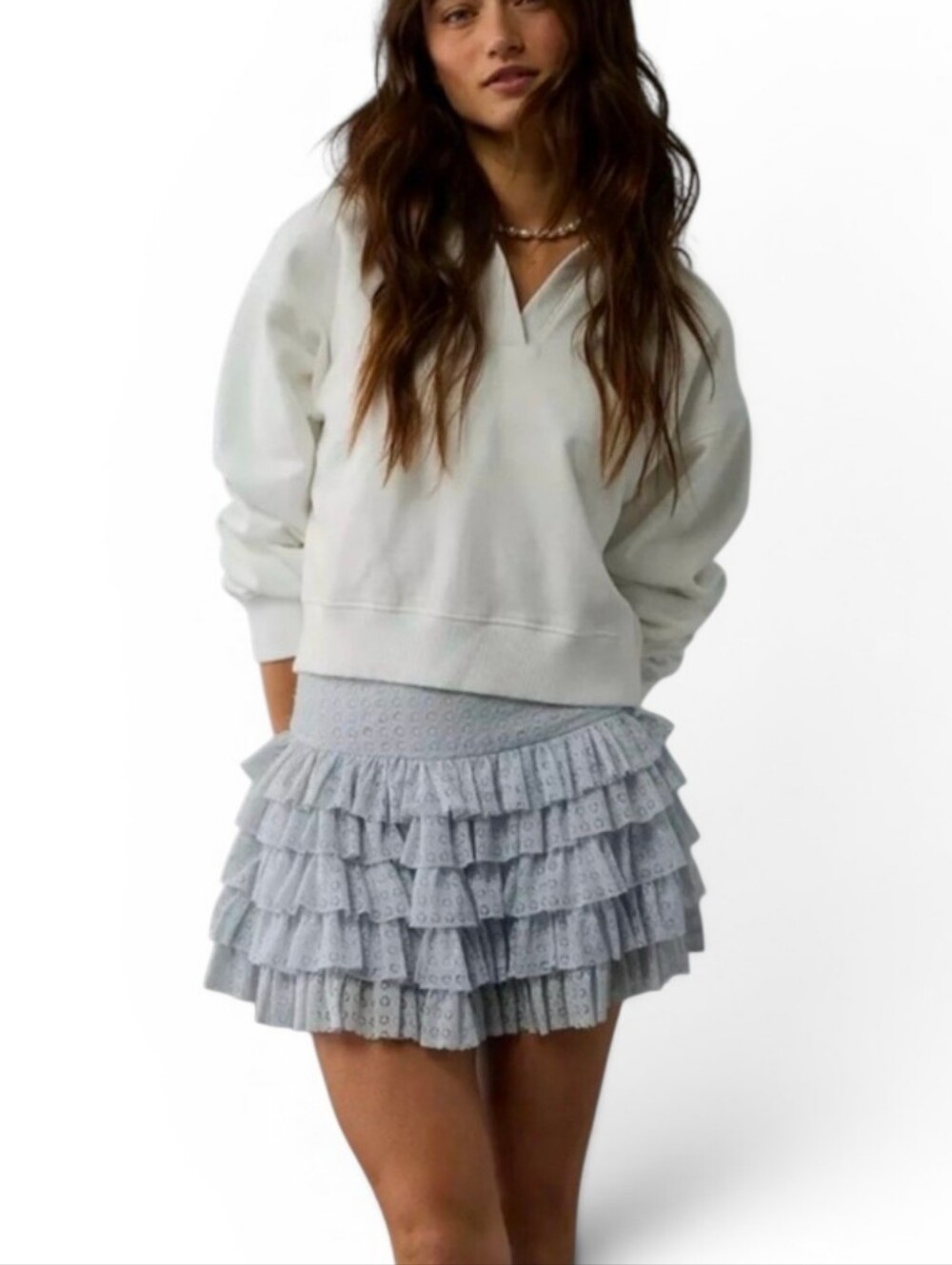 AMERICAN EAGLE OUTFITTERS Blue Eyelet Ruffle Tiered Skort - XS